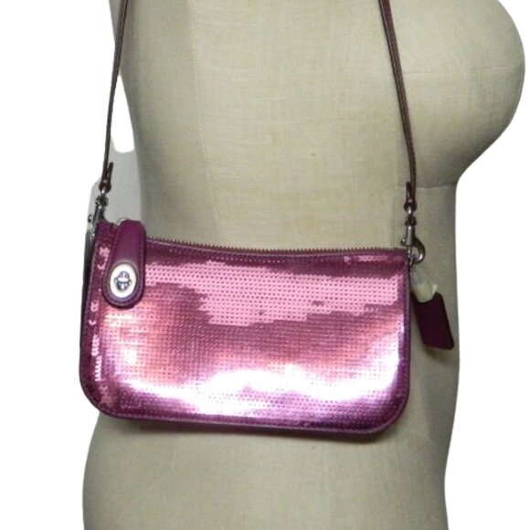 COACH $295 CM547 Penn Shoulder Bag with Sequins Dark Magenta NWT! - Picture 7 of 9